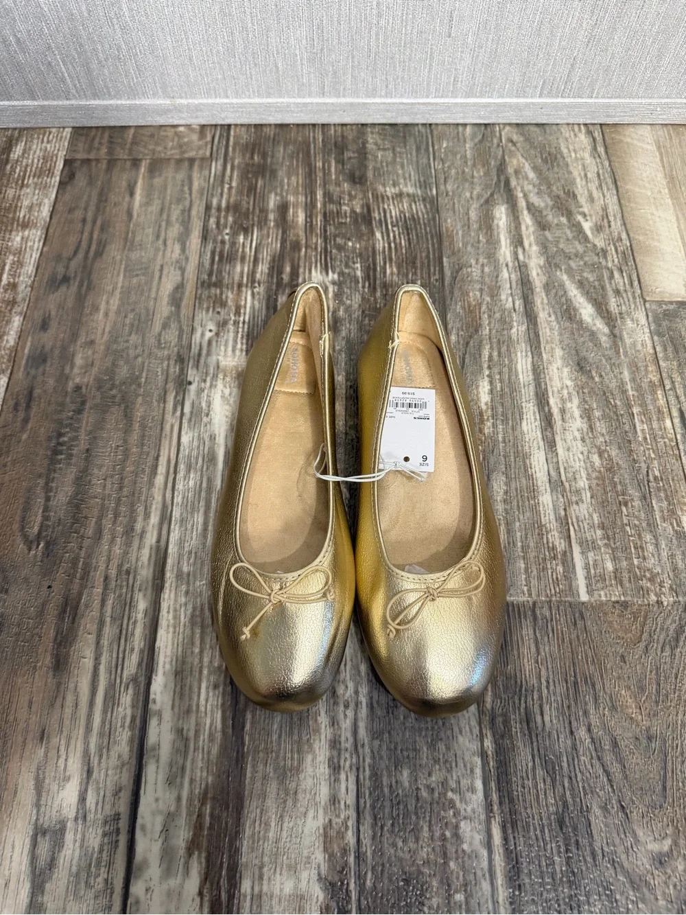 Gold Ballet Flats with Bow Accent - Women's Shoes Size 9